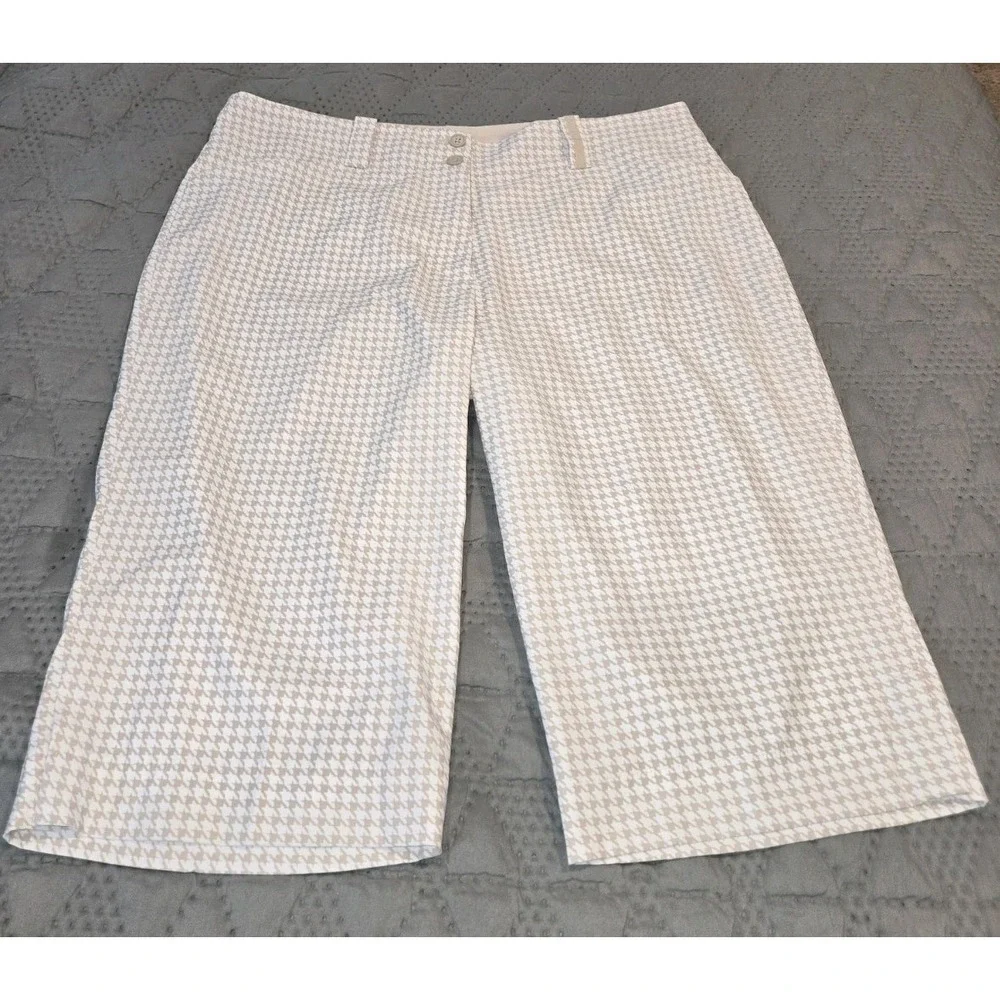Nike Golf Fit Dry Tan White Houndstooth Shorts‎ Womens 14 Performance Swoosh